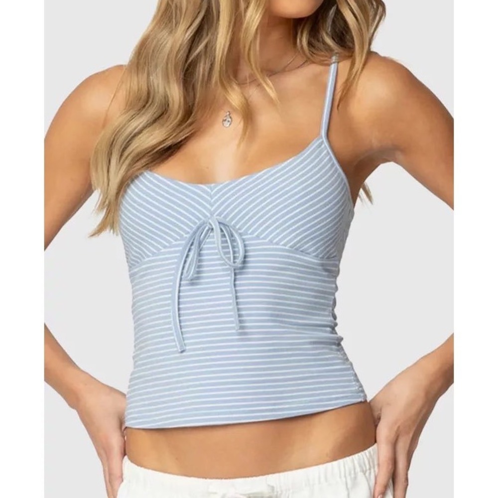 Y2k style Edikted Blue White Striped Bow Front Camisole Tank Top Womens Medium